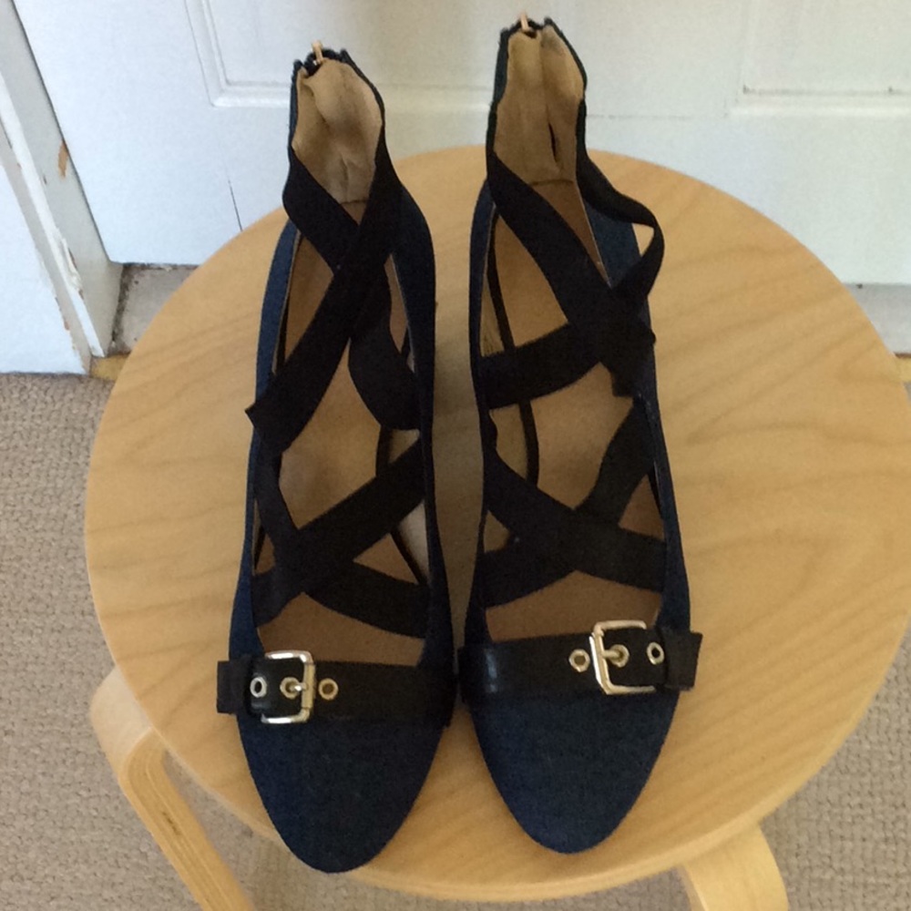 Denim black elastic pumps